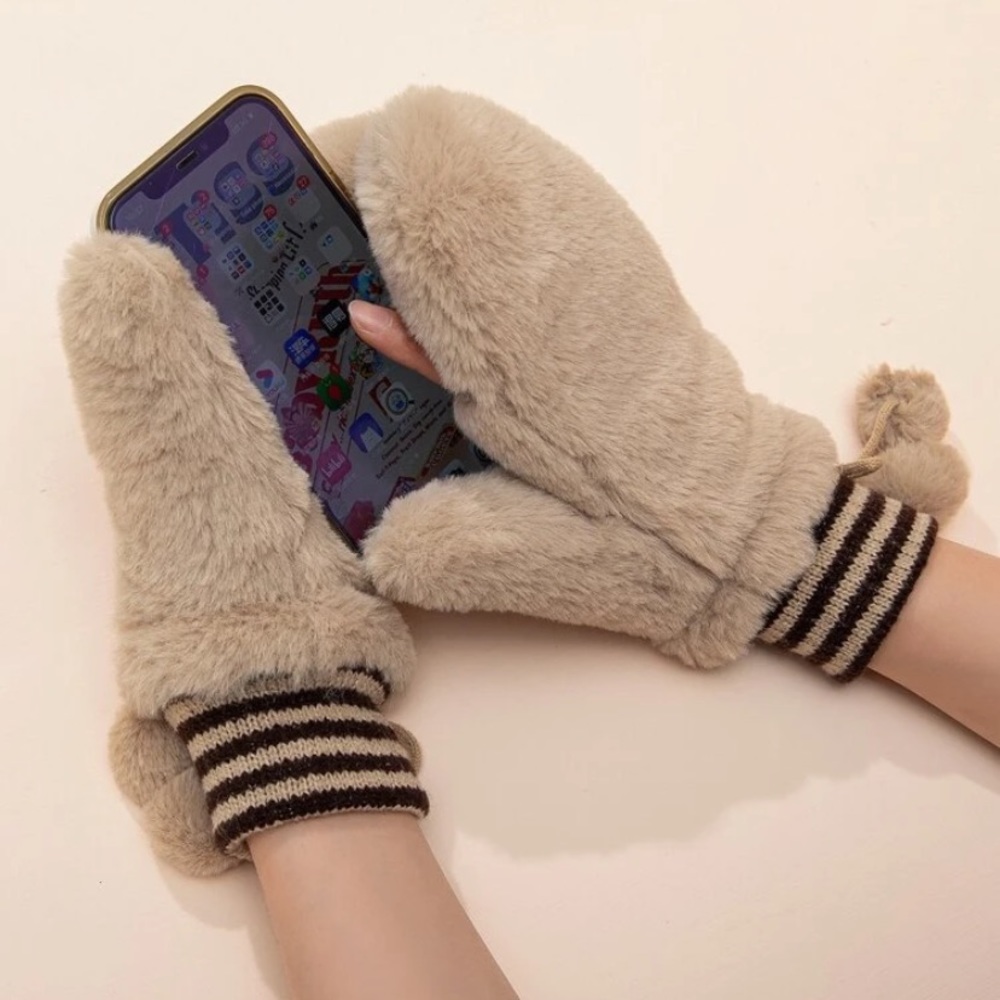 Fluffy Mittens with Finger Hole